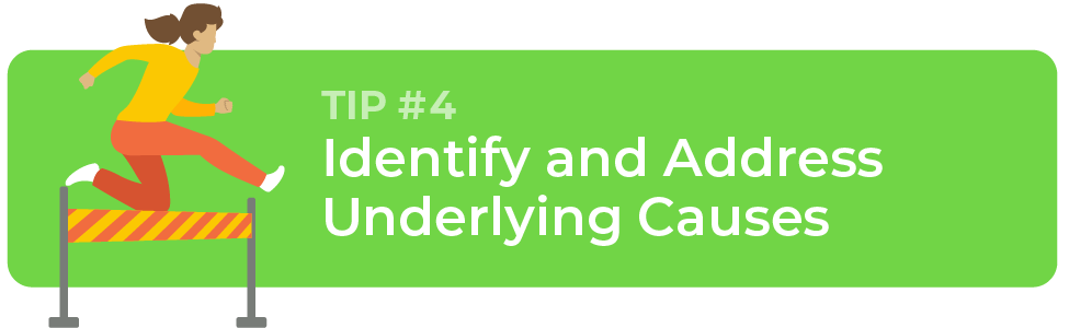 This is a header image that says Identify and Address Underlying Causes. It includes a child leaping over a hurdle.
