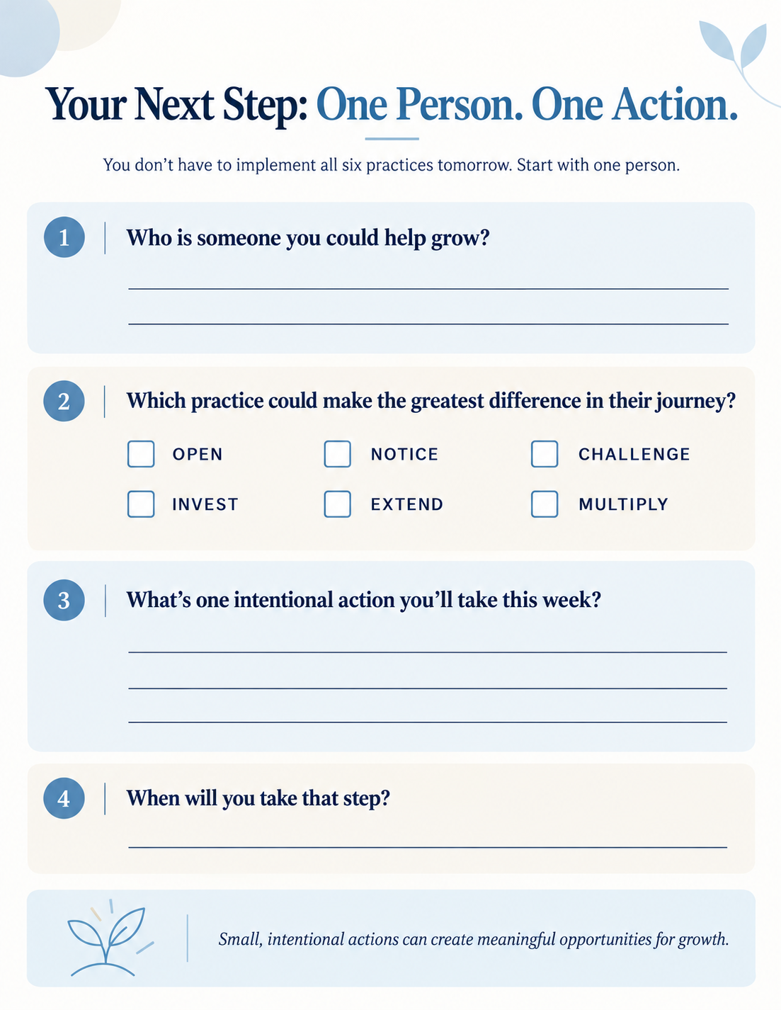 One Person, One Action Worksheet